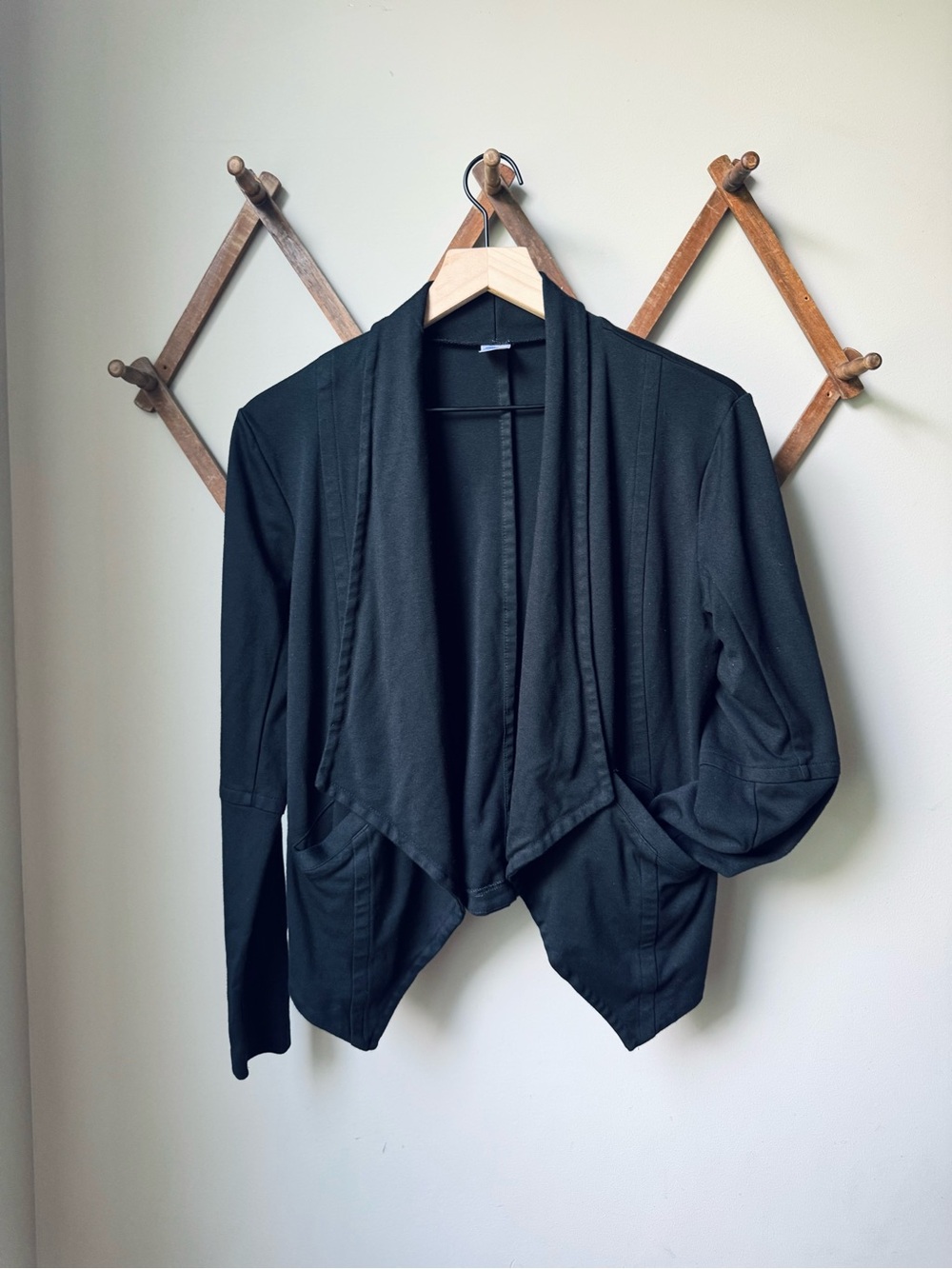 Jockey Black Open Front Drape Blazer Cardigan Jacket Women’s Size Small